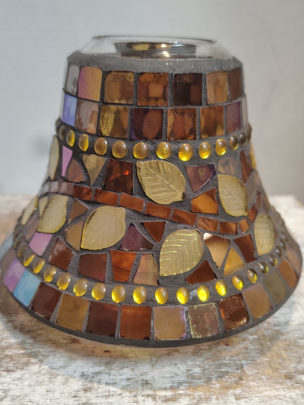 Yankee Candle Stained Glass Mosaic Candle Shade with Amber Leaves